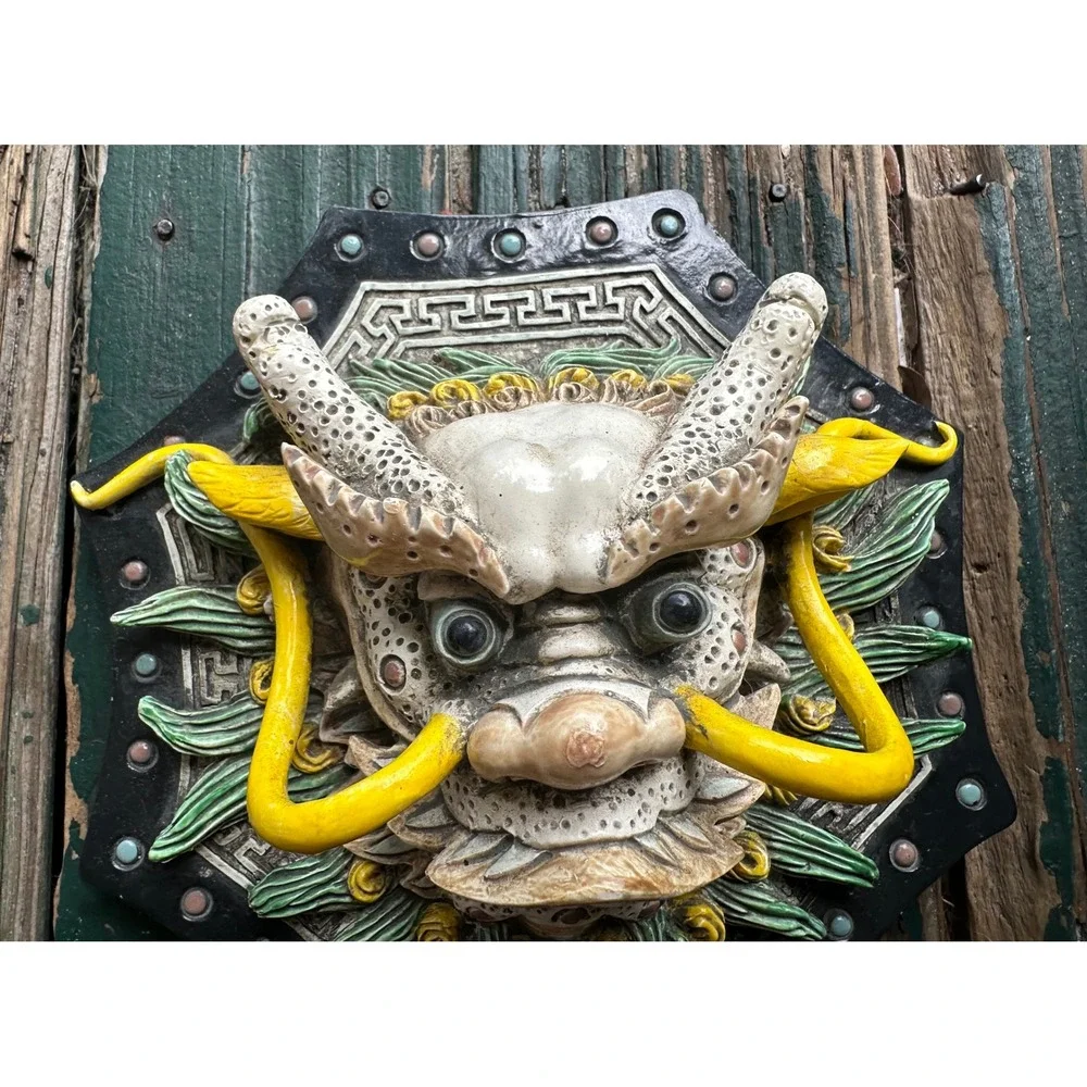 Vintage Chinese Dragon Wall Plaque 3D Relief Sculpture Asian Decor 7 Inch